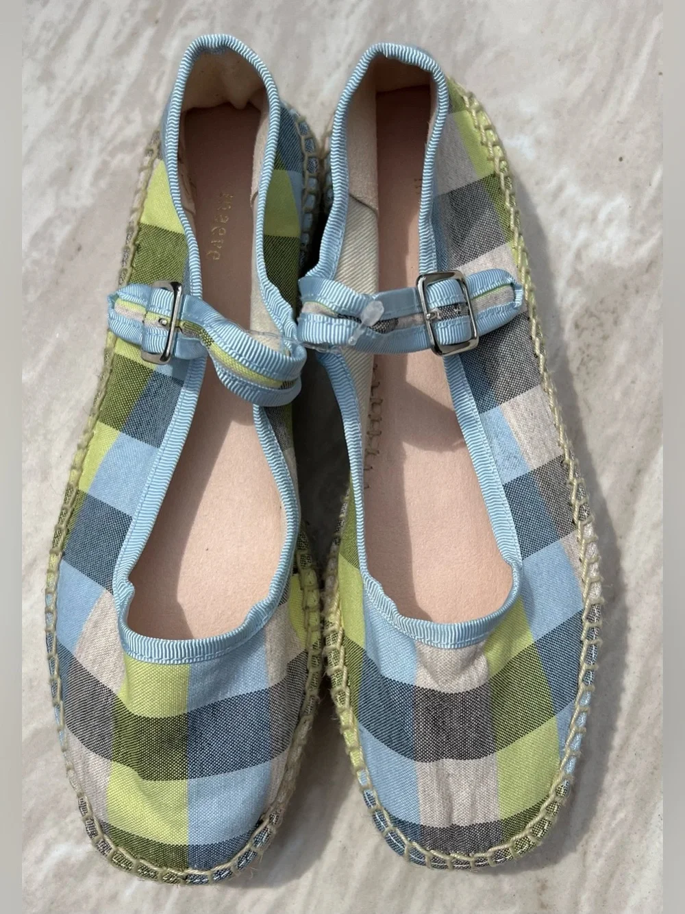 NEW Anthropologie Maeve Mary Jane Espadrille Flats in Blue/Lime Gingham Size 36